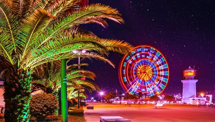 تصویری از چرخ و فلک باتومی در شب